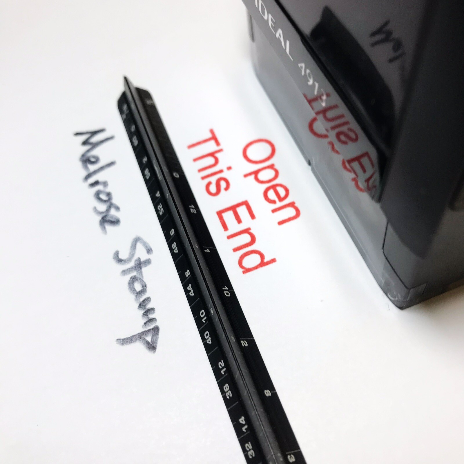 Open This End Rubber Stamp Red Ink Self Inking Ideal 4913