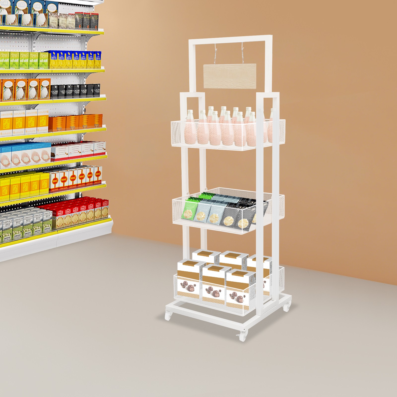 Retail Display Stand Storage Shelf with Wheels Store Display Shelving Organizer