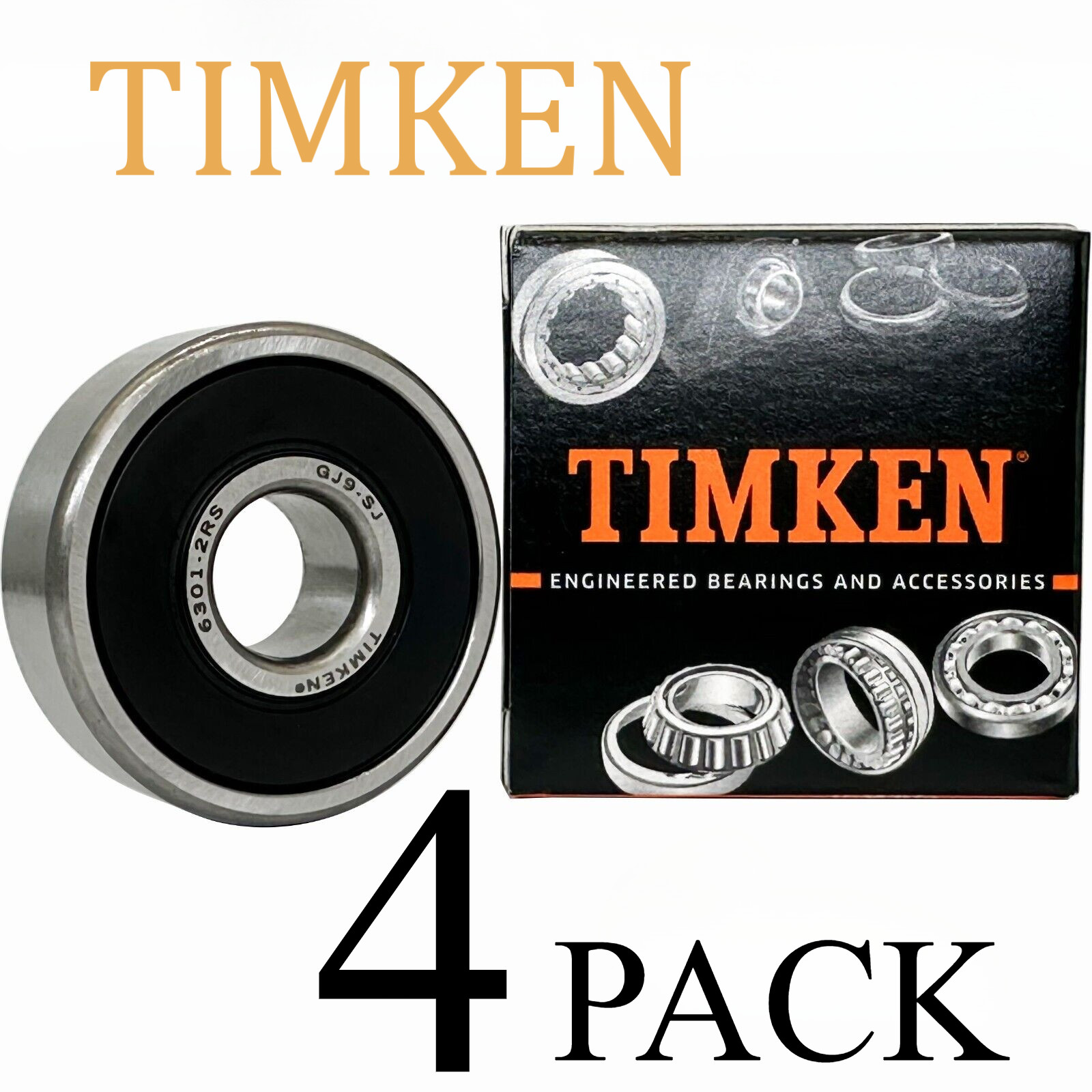 4Pack 6301-2RS TIMKEN 12X37X12MM Double Rubber Seal Ball Bearings Metal NEW