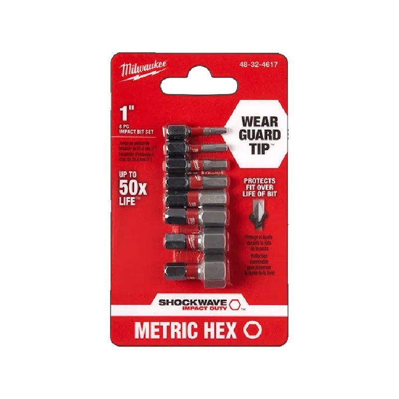 Milwaukee 48-32-4617 Shockwave 1" METRIC HEX Impact Bit Set 8pc