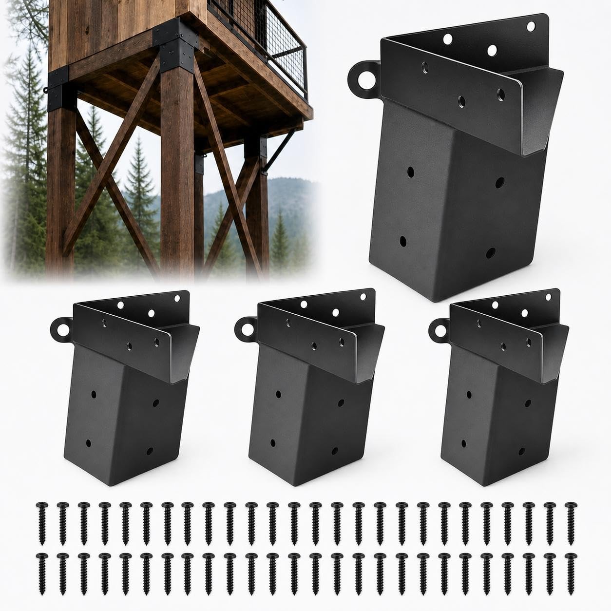 4PCS Deer Blind Brackets 4x4 Heavy Duty Deer Stand Bracket for Outdoor Black US