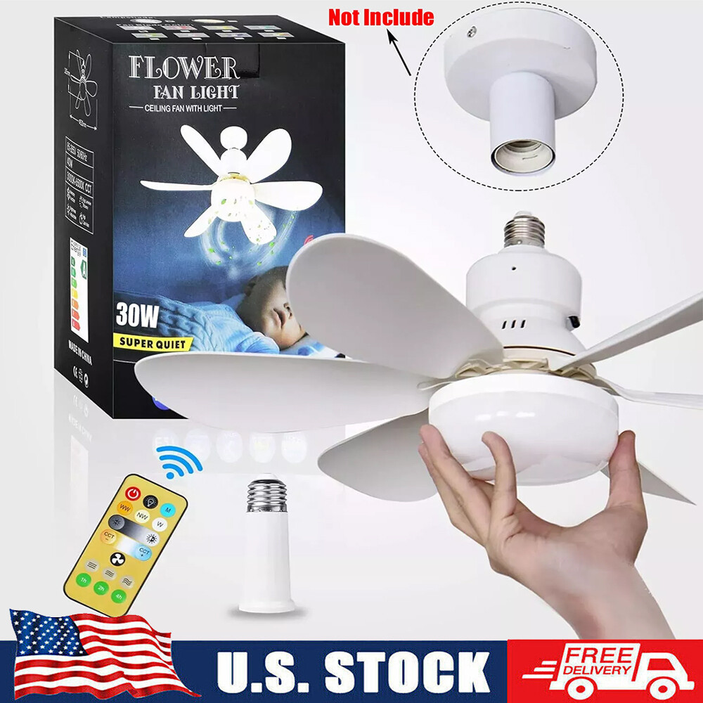 2-in-1 E27 Socket Fan Light with Remote Screw in Ceiling Fans LED Light Bulb Fan