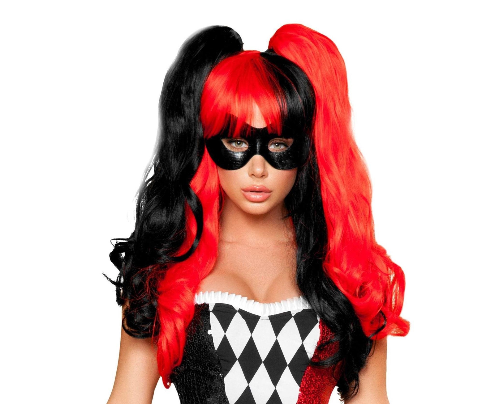 BLACK AND RED PIGTAIL WIG