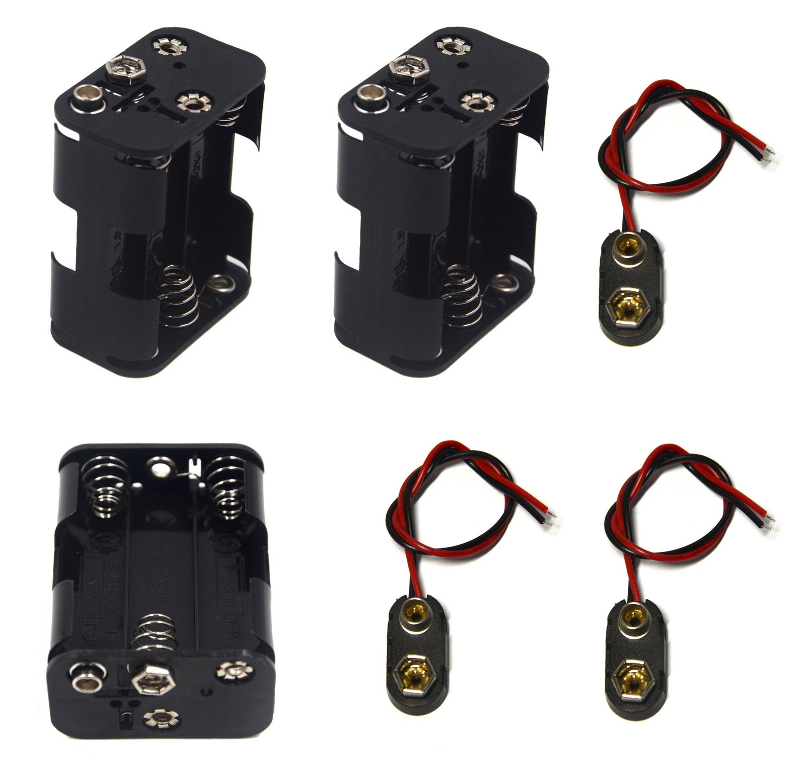 3 Pcs 6 x 1.5V (9V) AA Battery Holder Leads with 3 Pcs 9V I Type Snap Connect...