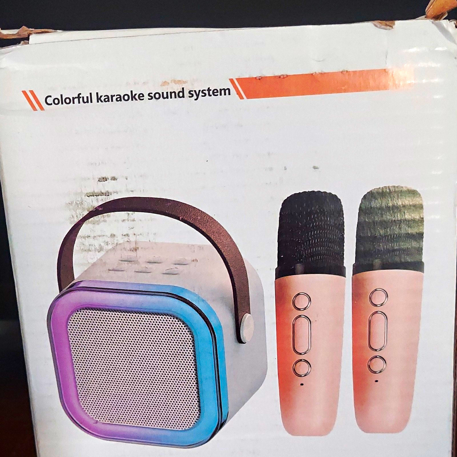 New, Portable Karaoke System Compact Multicolor RGB Speaker w/ 2 Microphones