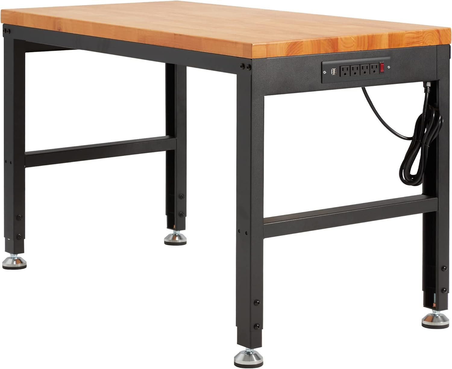 Haddockway Adjustable Workbench for Garage,48"X 24" Rubber Wood Top Worktable wi