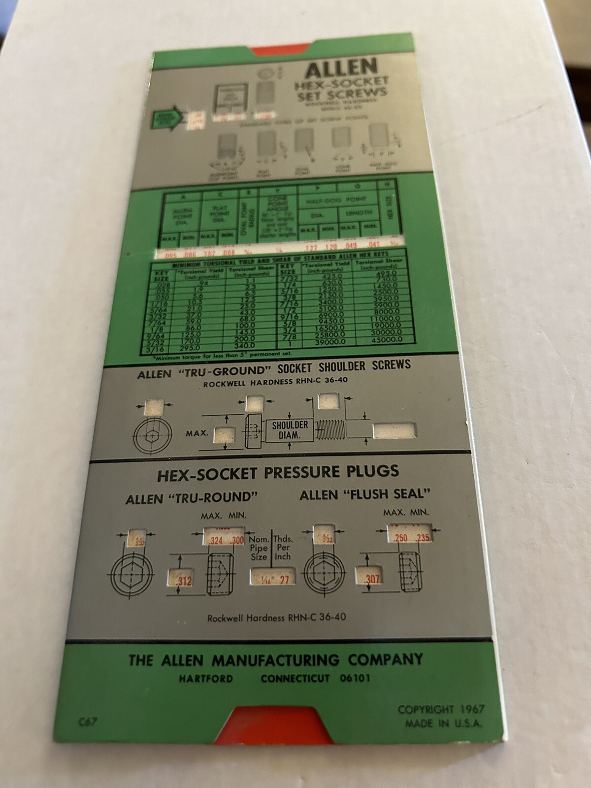 Vintage Allen Screw Calculator- Rockwell Hardness Chart WJ
