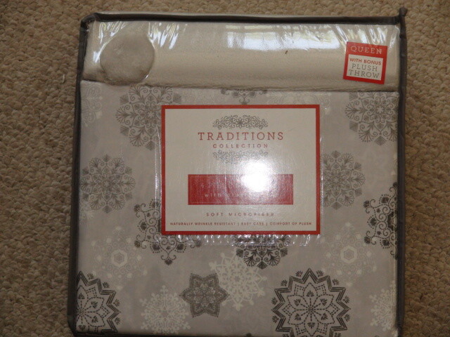 Traditions Collection 4 piece Queen sheet set with plush throw soft microfiber