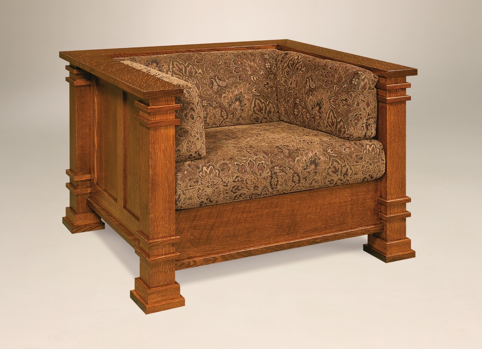 Amish Mission Arts and Crafts Sofa Couch Upholstered Solid Wood Back Surround