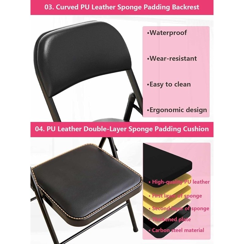 Foldable Ergonomic Padded Folding Chair Heavy Duty Non-Slip Office Event New