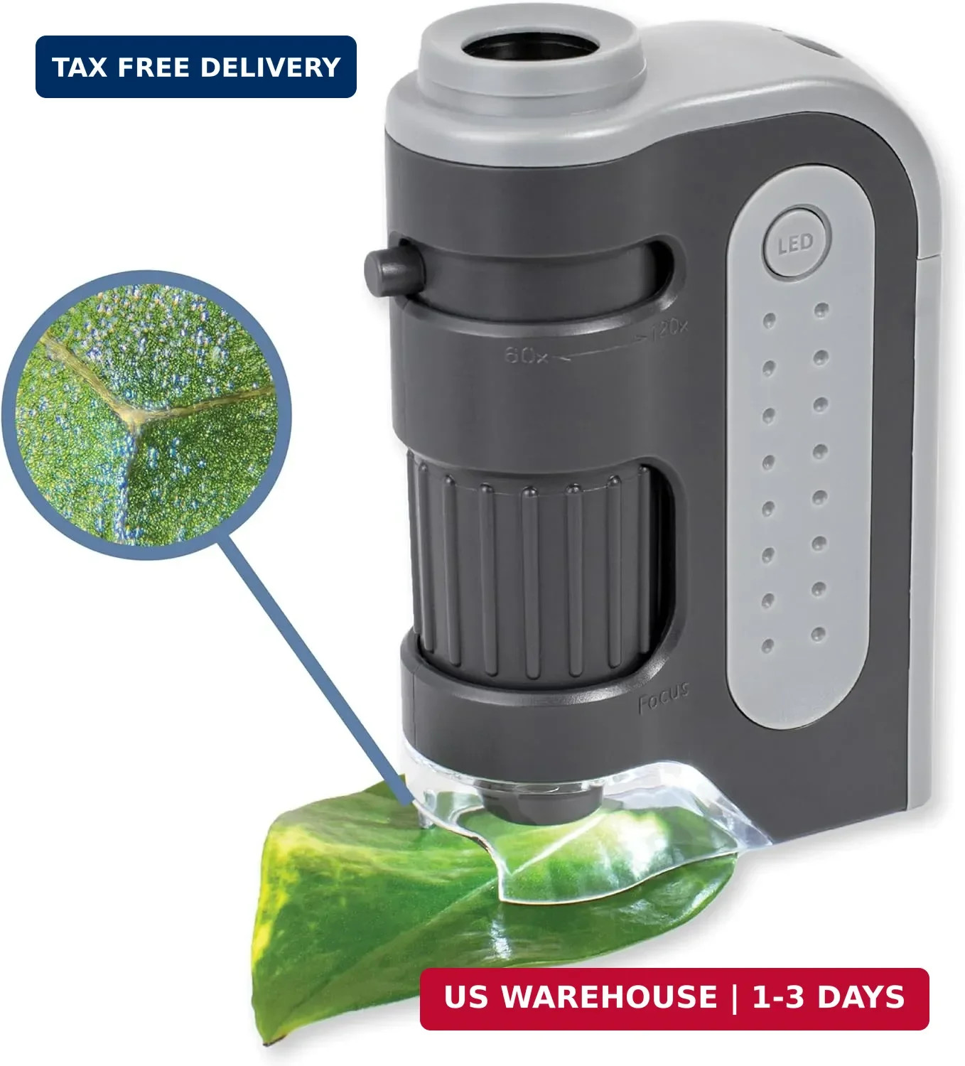 MicroBrite Plus, 60x-120x LED Lighted Pocket Microscope | Portable Handheld Micr
