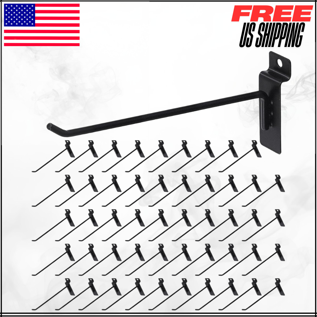 Retail Display Garage Slatwall Slat Wall Hanging Hooks 8" 50PC Black