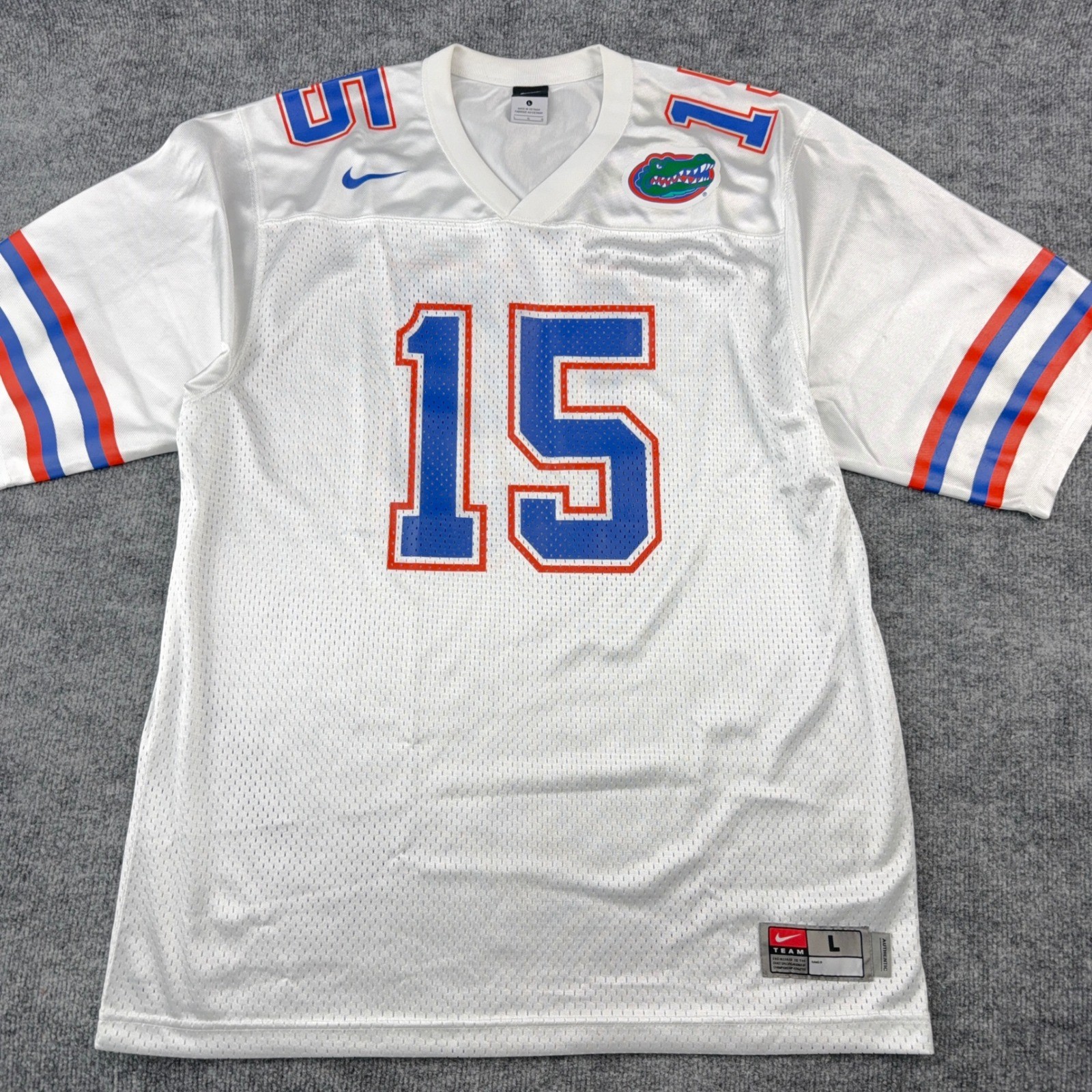Nike Florida Gators Tim Tebow Jersey Mens Large Mesh White Blue #15 NCAA