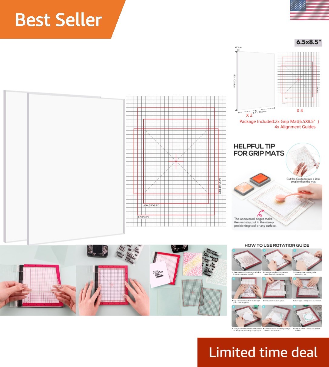Sticky Grip Mats (2-Pack, 6.5x8.5) for Effortless Crafting & Stamping Control
