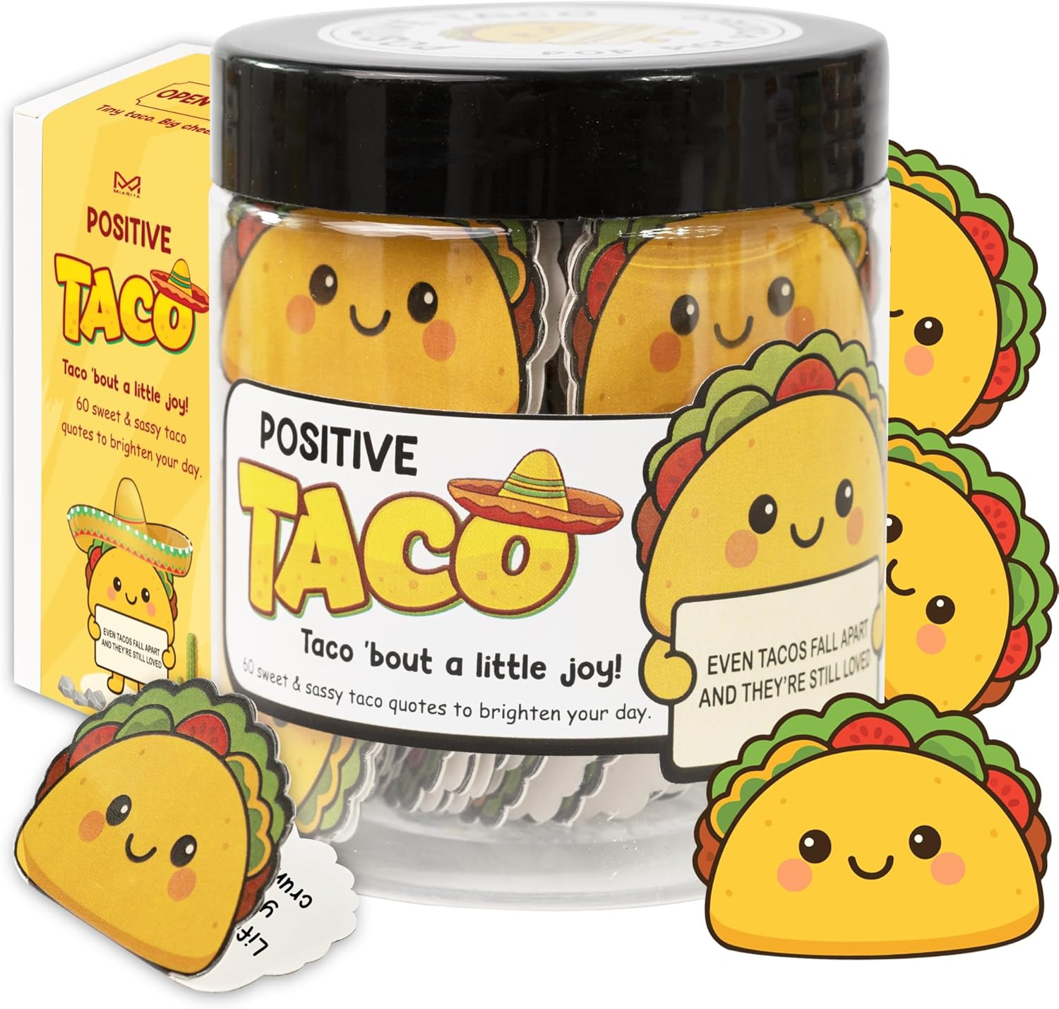 Positive Taco Jar - 60 Affirmation Cards Funny Birthday Gifts for Women Men East