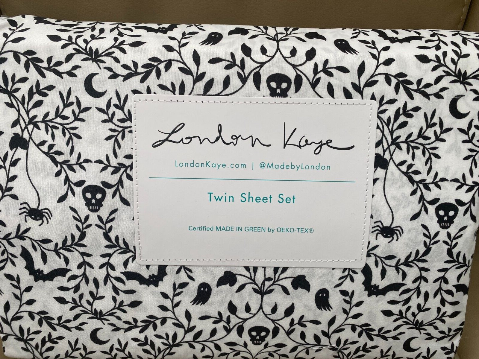 London Kaye Twin Sheet Set Spooky Black Cats Ghost Skull Bats Moon Halloween