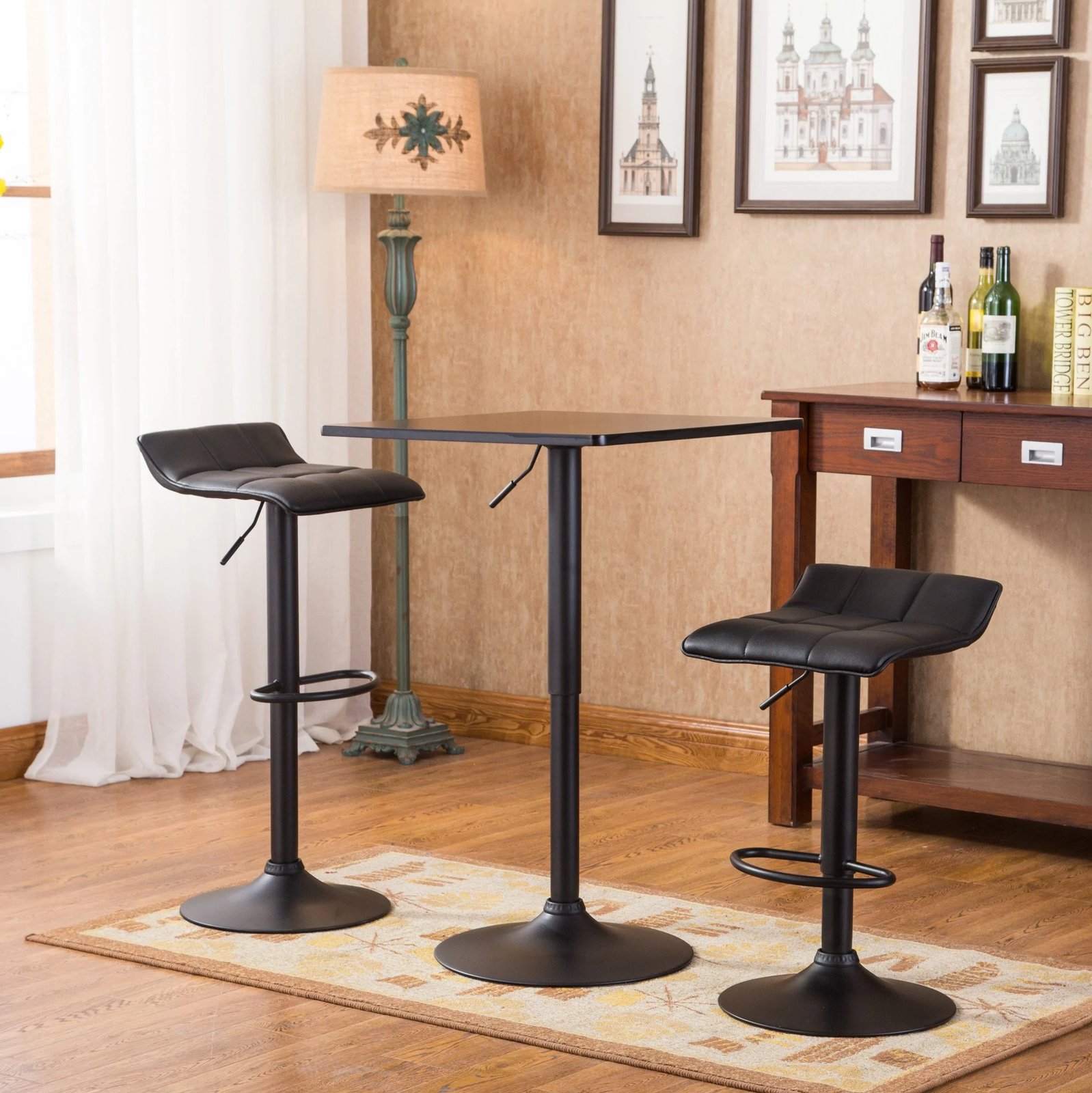 Belham Black Square Top Adjustable Height with Black Leg And Base Metal Bar Tabl