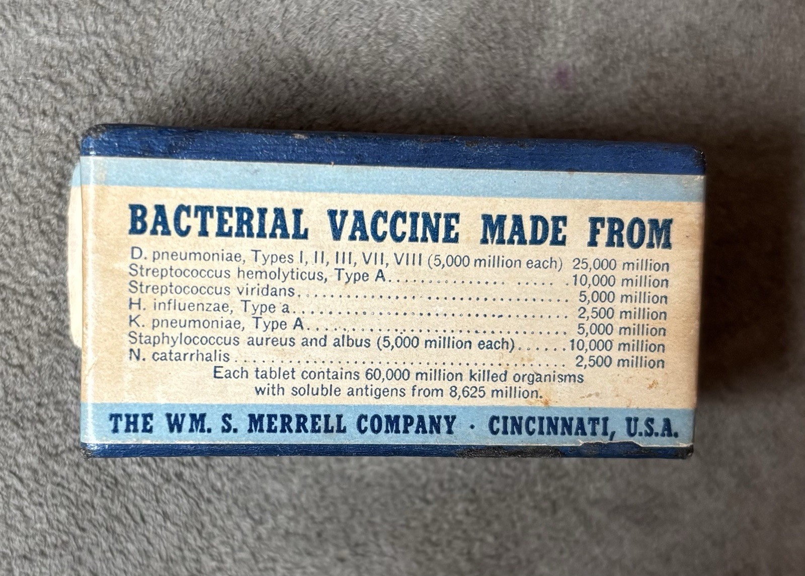 Vintage 1950 Oravax Bacterial Vaccine By Wm S. Merrell Company. Box Only.