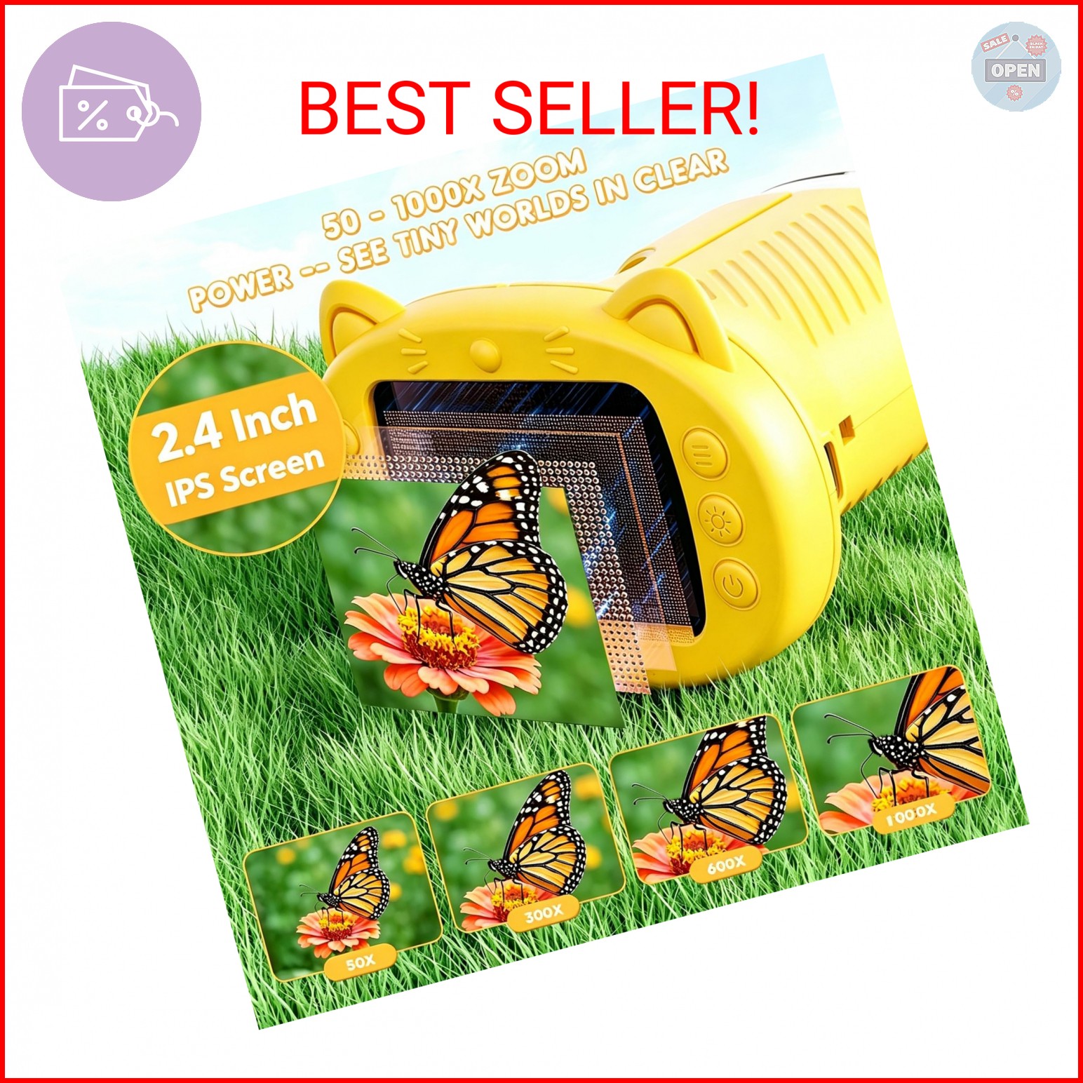1000X Handheld Digital Microscope for Kids, 4K Wonder Quest Microscope with 2.4"