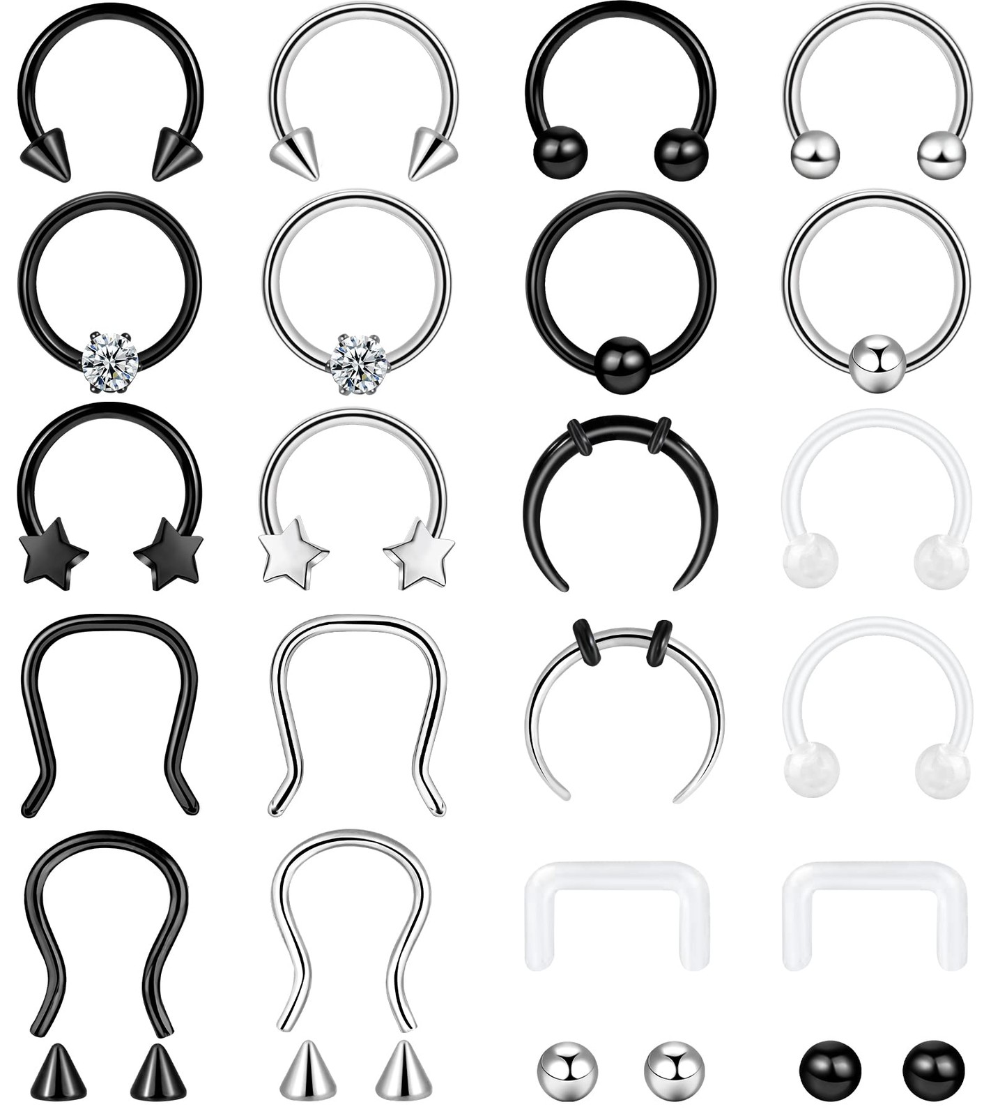 ONESING 20 Pcs 16G Septum Rings Surgical Steel Color-B-16G-10mm