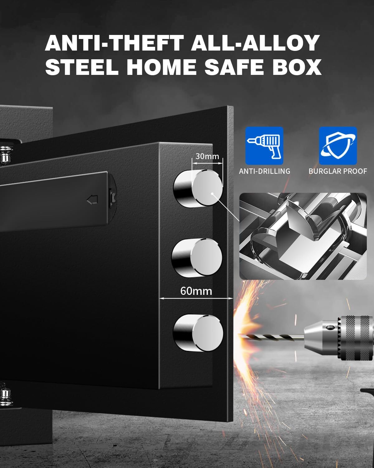 1.2 Cub Small Home Safe box Fireproof Waterproof, Security Safe and Lock Box wit