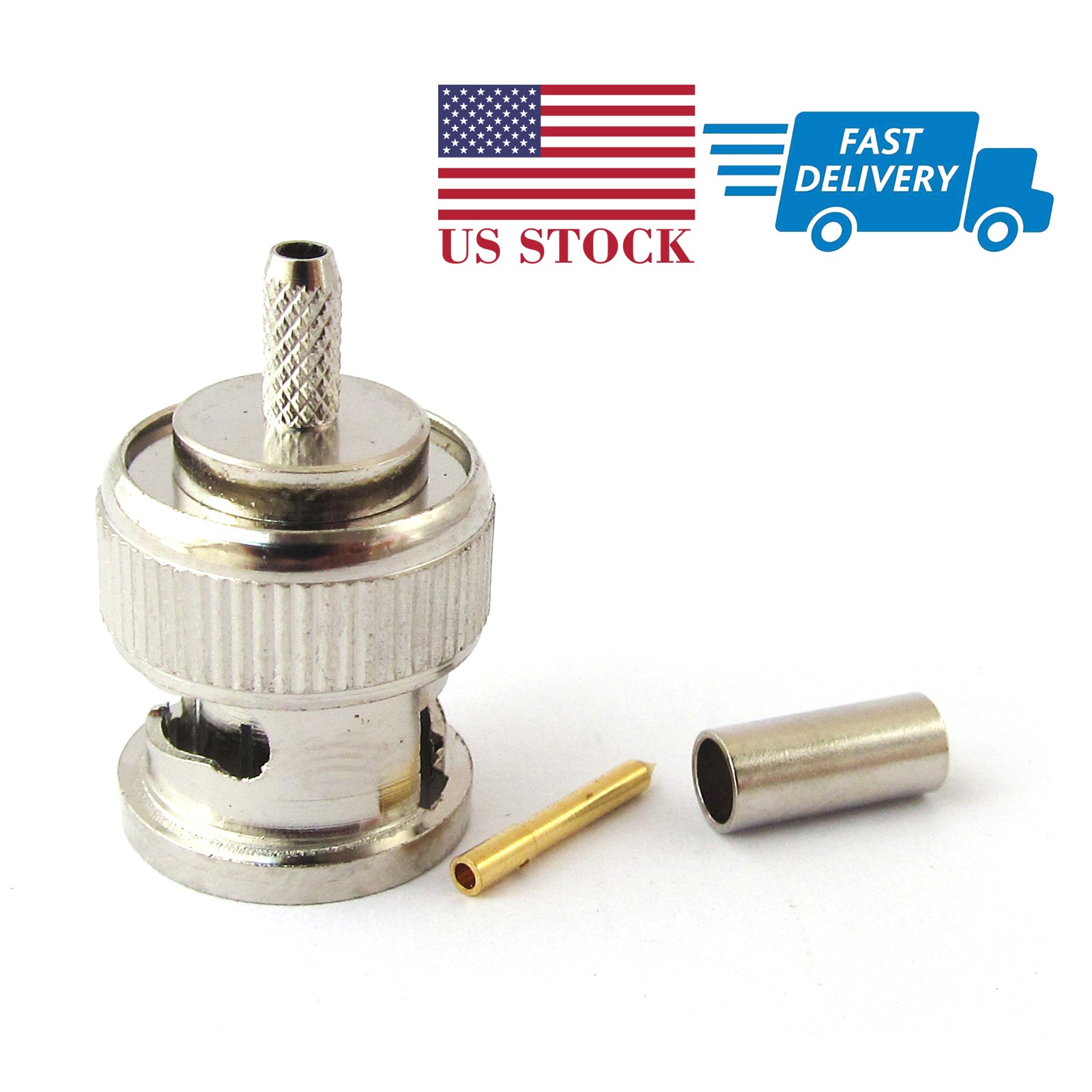 100pcs BNC Male Plug Straight RF Connector for Coaxial Cable RG316 RG174 (US)