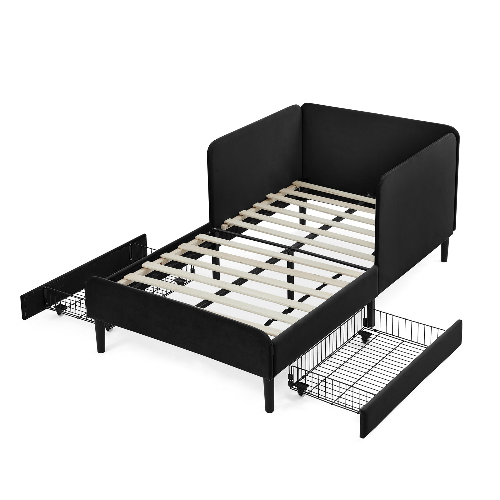 Twin Size Upholstered Platform Bed Frame with 2 Storage Drawers, Adjustable Vel