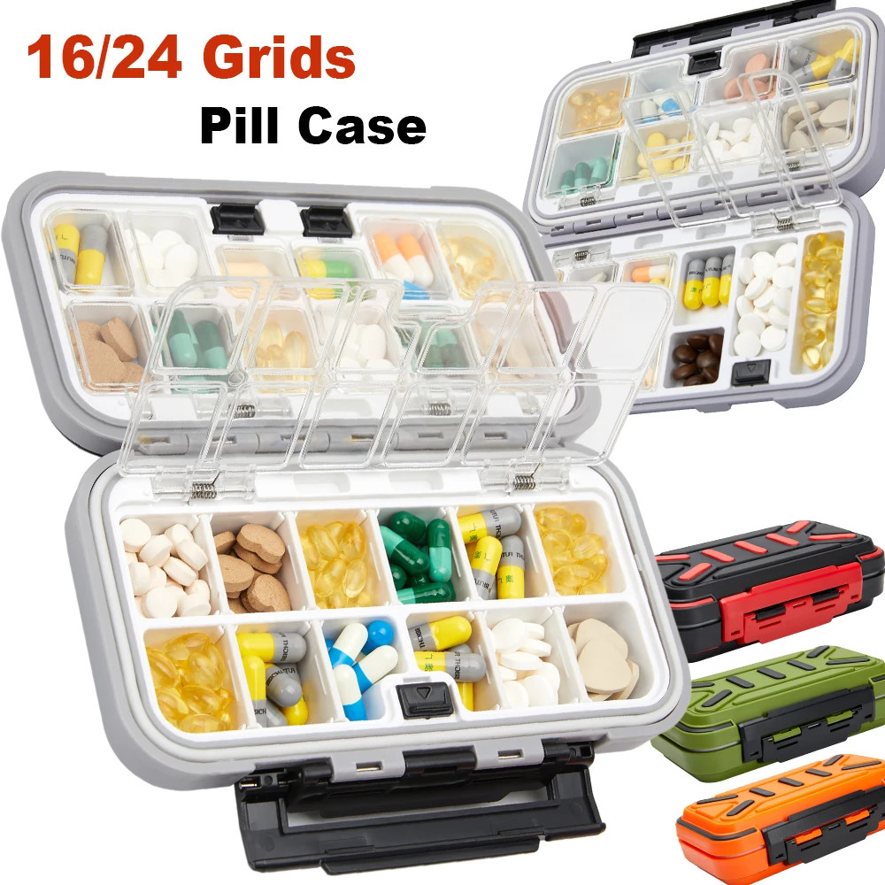 Pill Box Organizer 16/24 Grids Medicine Tablets Holder Travel Portable Dispenser