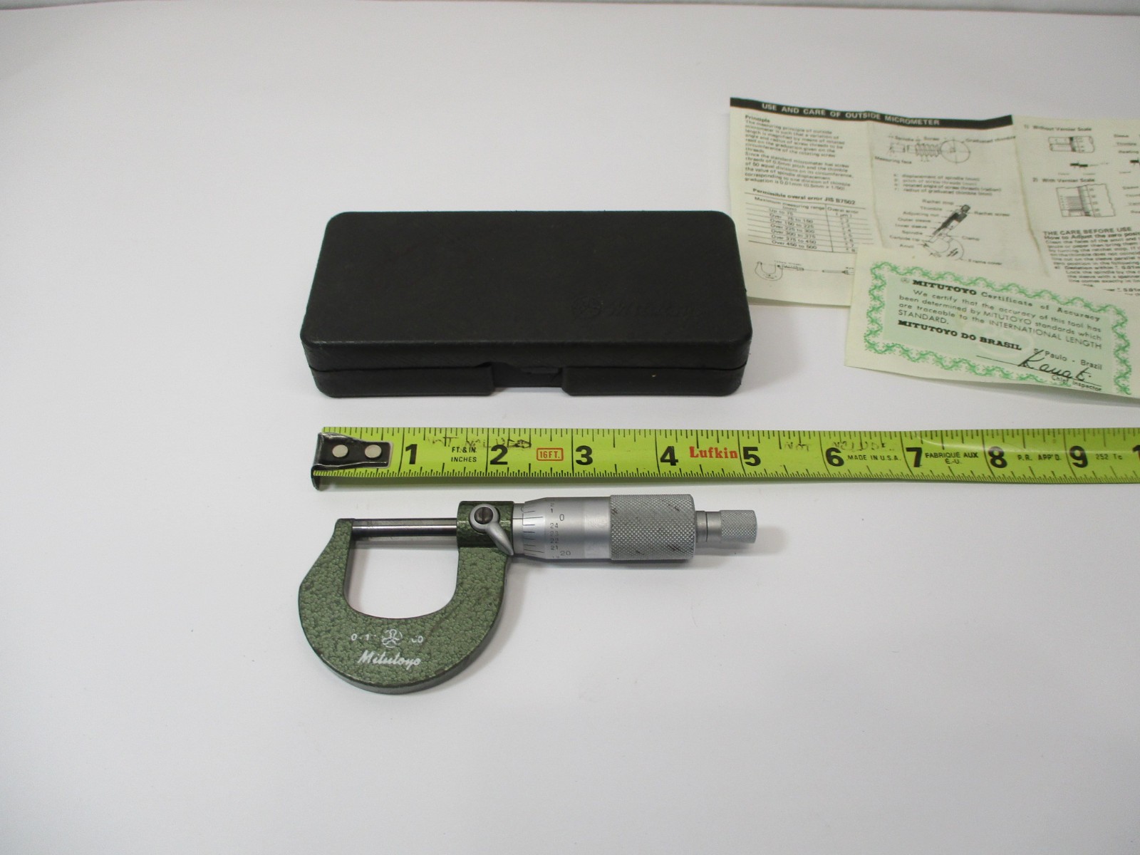 MITUTOYO # 103-259 Micrometer 0" - 1" x .001" Carbide Tipped Lock Case in EC