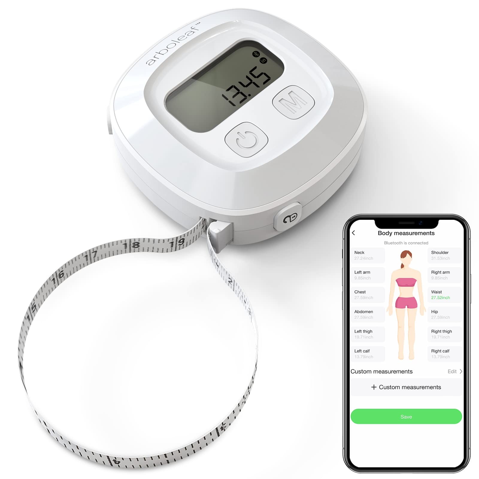 arboleaf Digital Body Tape Measure, 60in Measuring Tape, 1.6 m, White