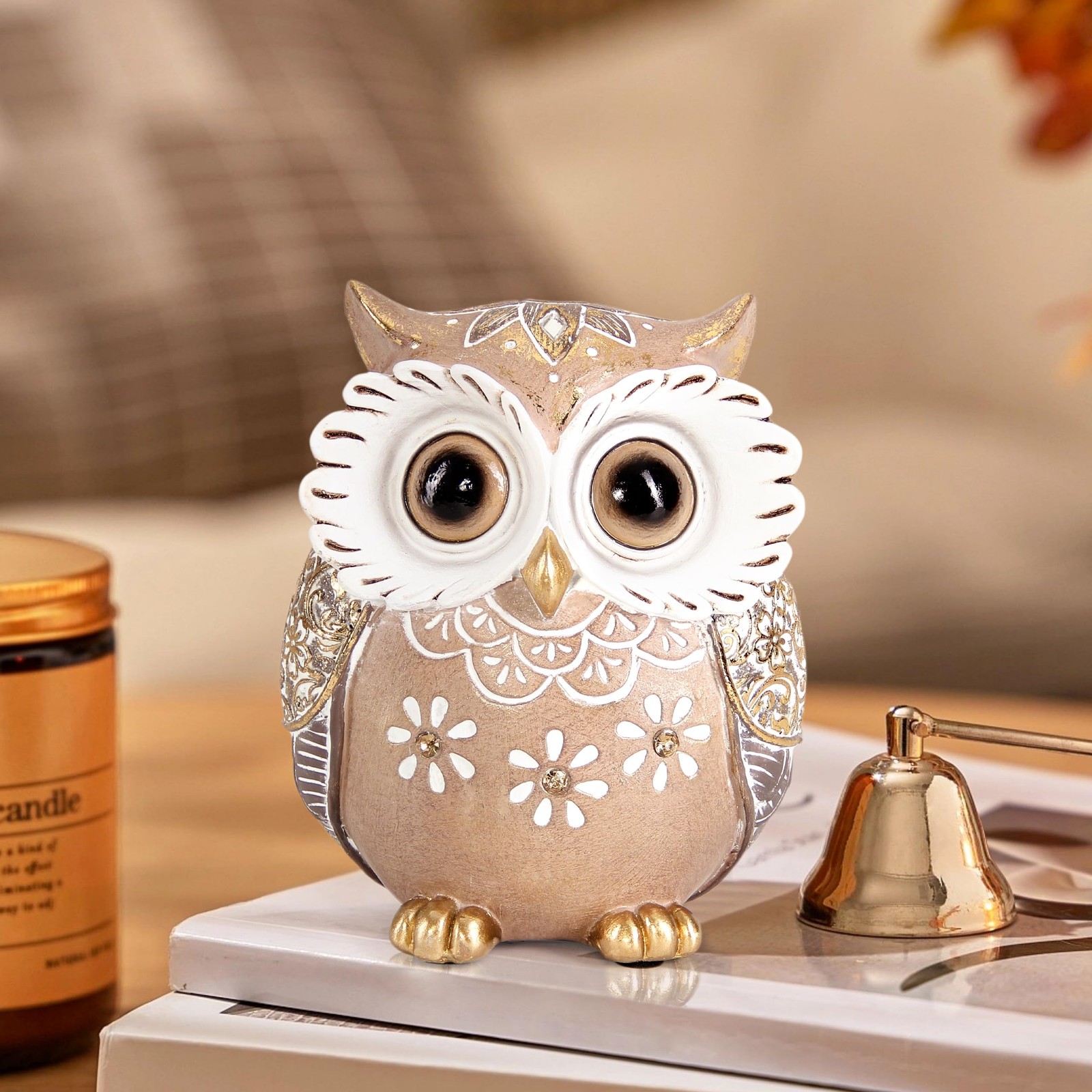 Leekung Owl Figurine Home Decor,Owl Statues and Sculptures for Shelf Decor Accen