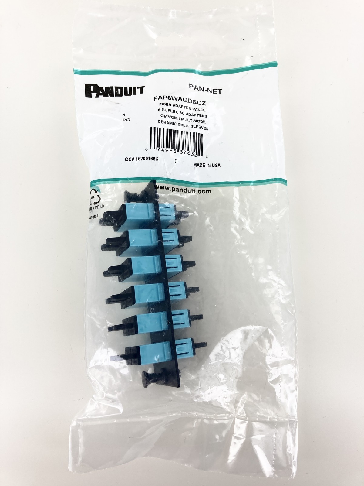 Panduit FAP6WAQDSCZ Panel 6 SC Duplex 12 Fiber MM OM3/OM4 Ceramic, Aqua