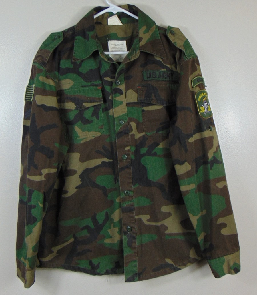 US Army Stargent Bdu Shirt / Top Medium Camo green RECON Special Forces Patch