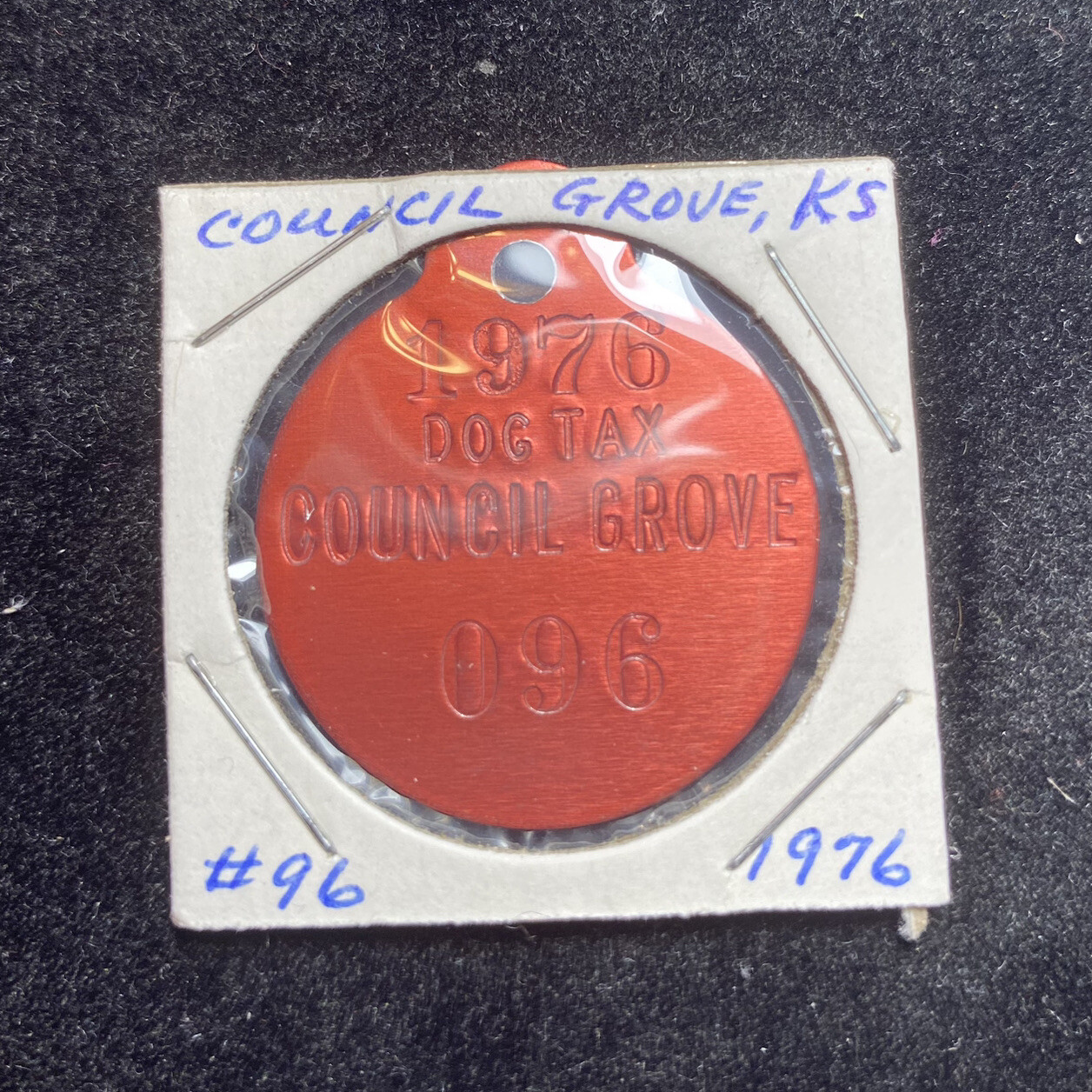 1976 Council Grove KS Dog Tax Tag #096. Our C888