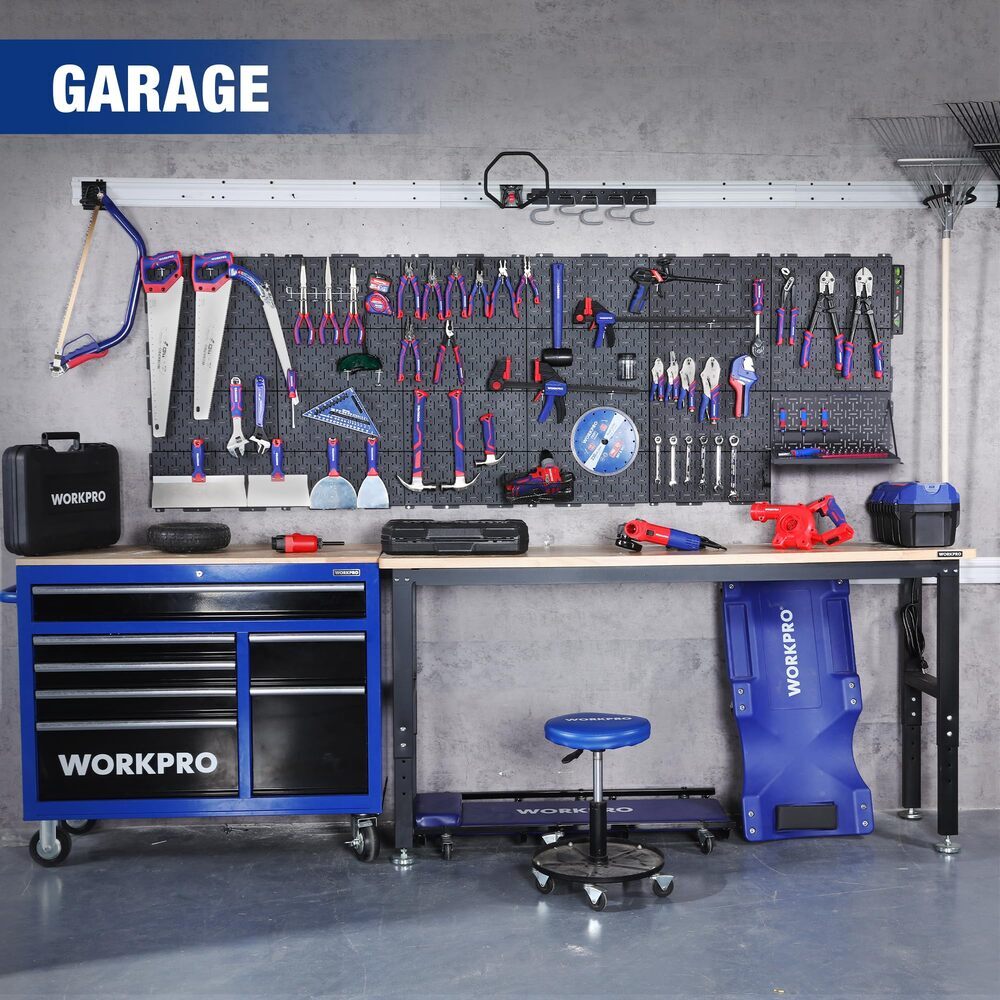 WORKPRO 16”x 16” Metal Peg Board, Foldable Black Pegboard 3 Pack with Round Hole