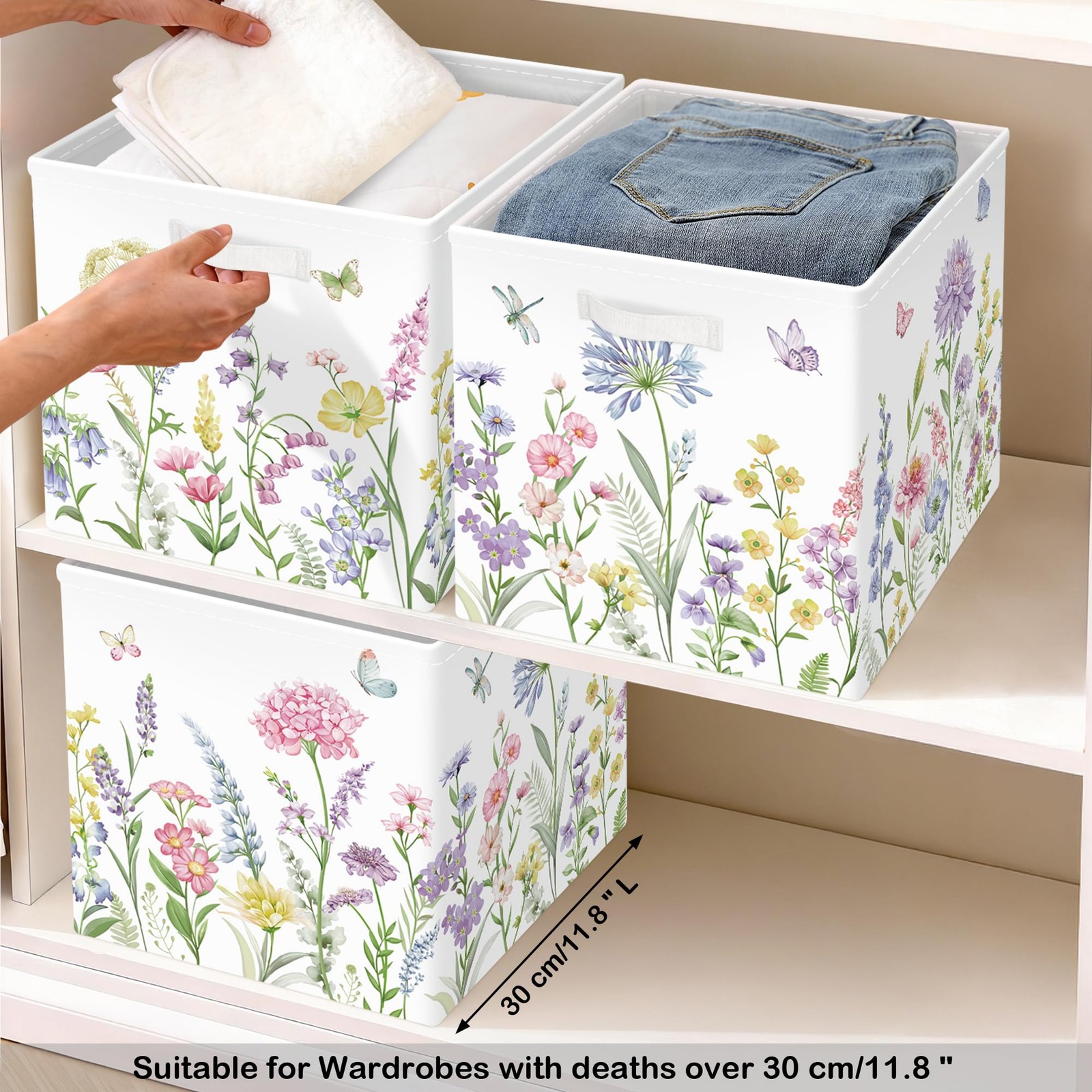 11.8" Spring Summer Flower Cube Storage Organizer Set 3Pcs Wild Plants Cube S...
