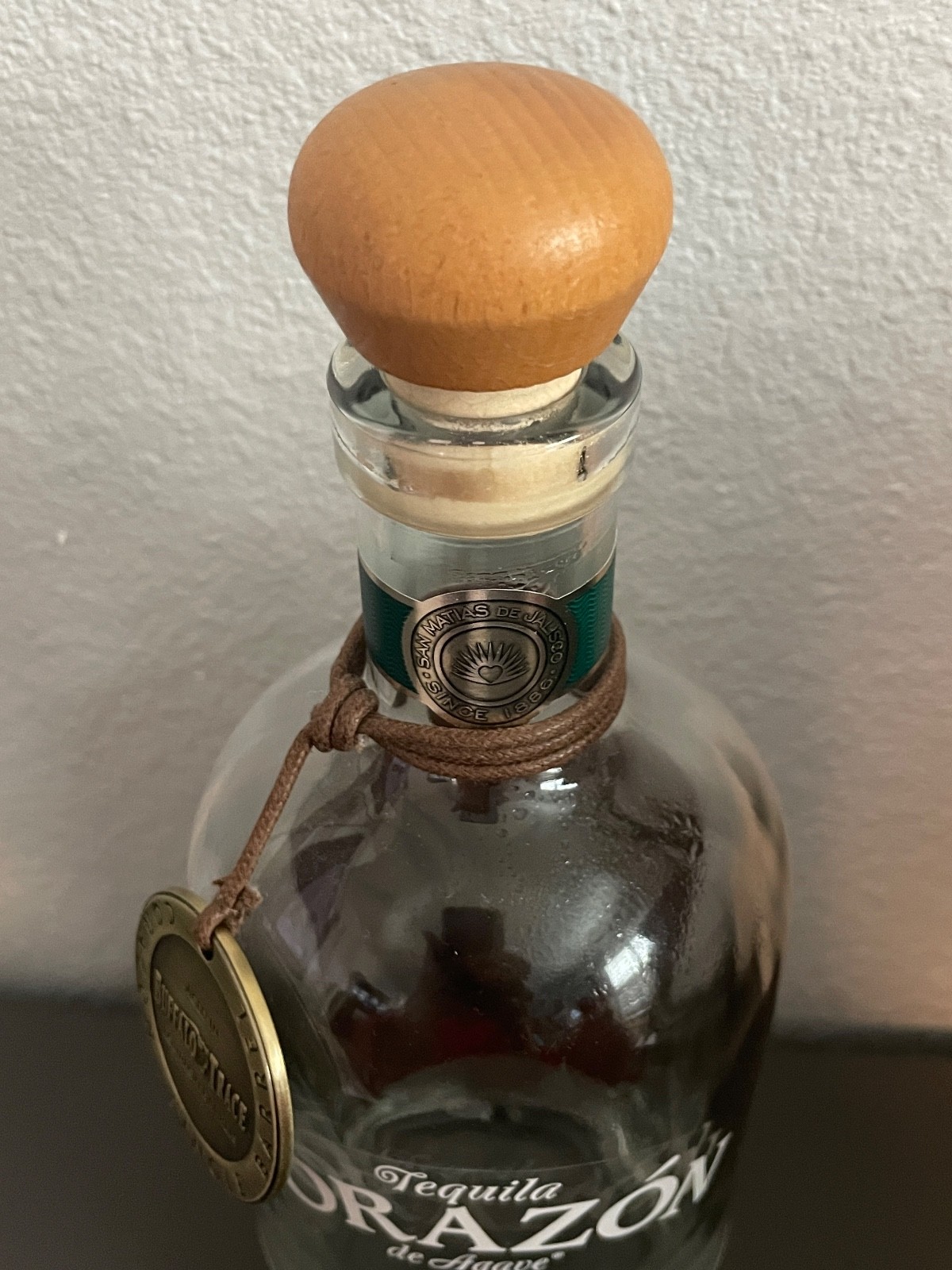 Corazon Tequila Buffalo Trace Medallion and Empty Anejo Bottle and Stopper