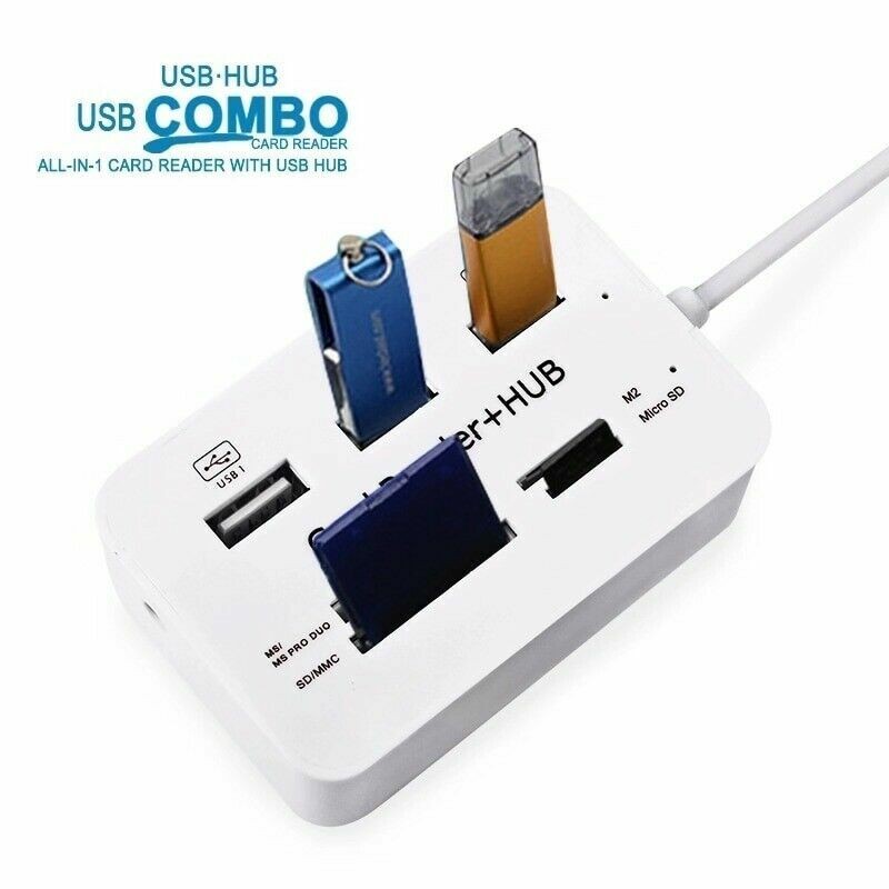 3 Port USB 3.0 Hub Memory Card Reader Adapter for MS SD M2 TF Cards