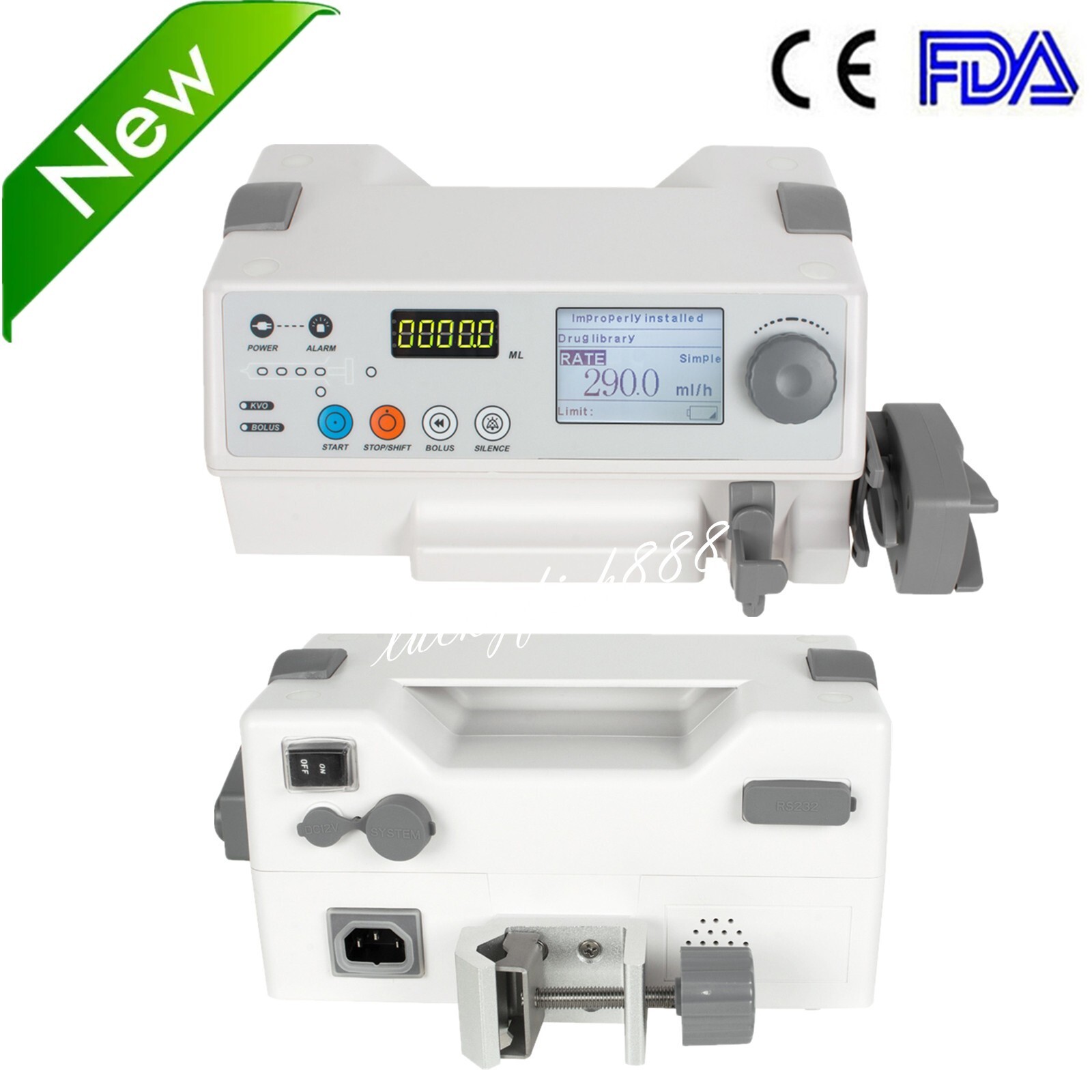 LCD Injection Infusion Syringe Pump with Audible Visual Alam KVO For Human Use