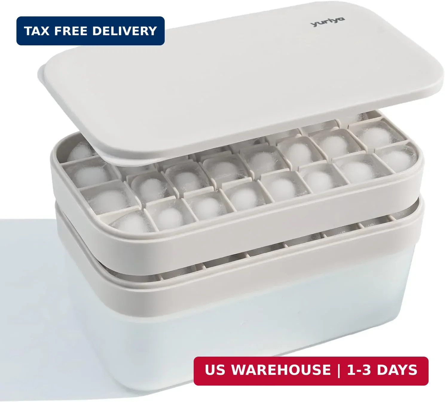 Ice Cube Tray Set with Lid & Bin, 2 Silicone Trays (32-Cube Each, 64 Total), Eas