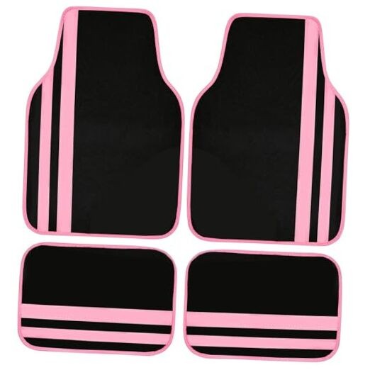 Universal Car Floor Mats,Black Carpet with Faux Leather Foot Pads,All Pink
