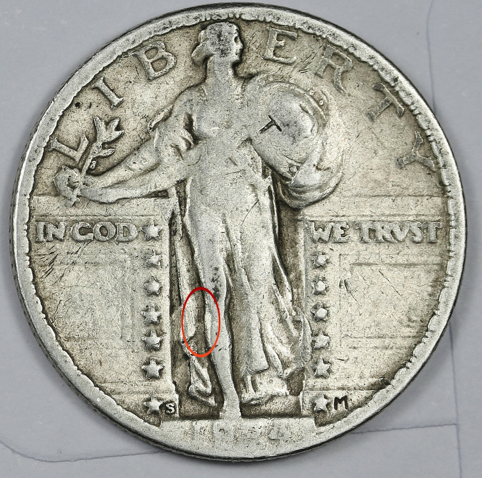 1924-s Standing Liberty Quarter.  Natural Uncleaned.  Clashed "E".  VF.  168537