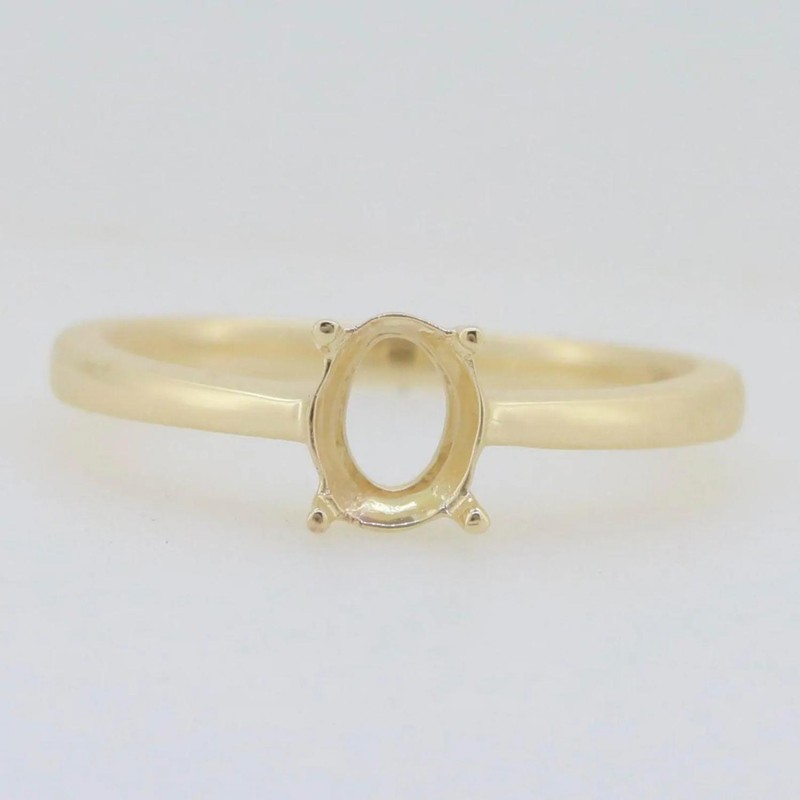 925 Sterling Silver Yellow Plated 7x5mm Oval Semi Mount Solitaire Women Ring