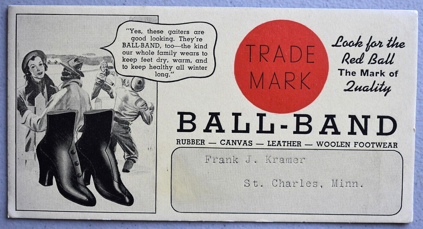 BALL-BAND Red Ball Footwear ~ Boots Shoes Men Women ~ Vintage 1930's Ink BLOTTER