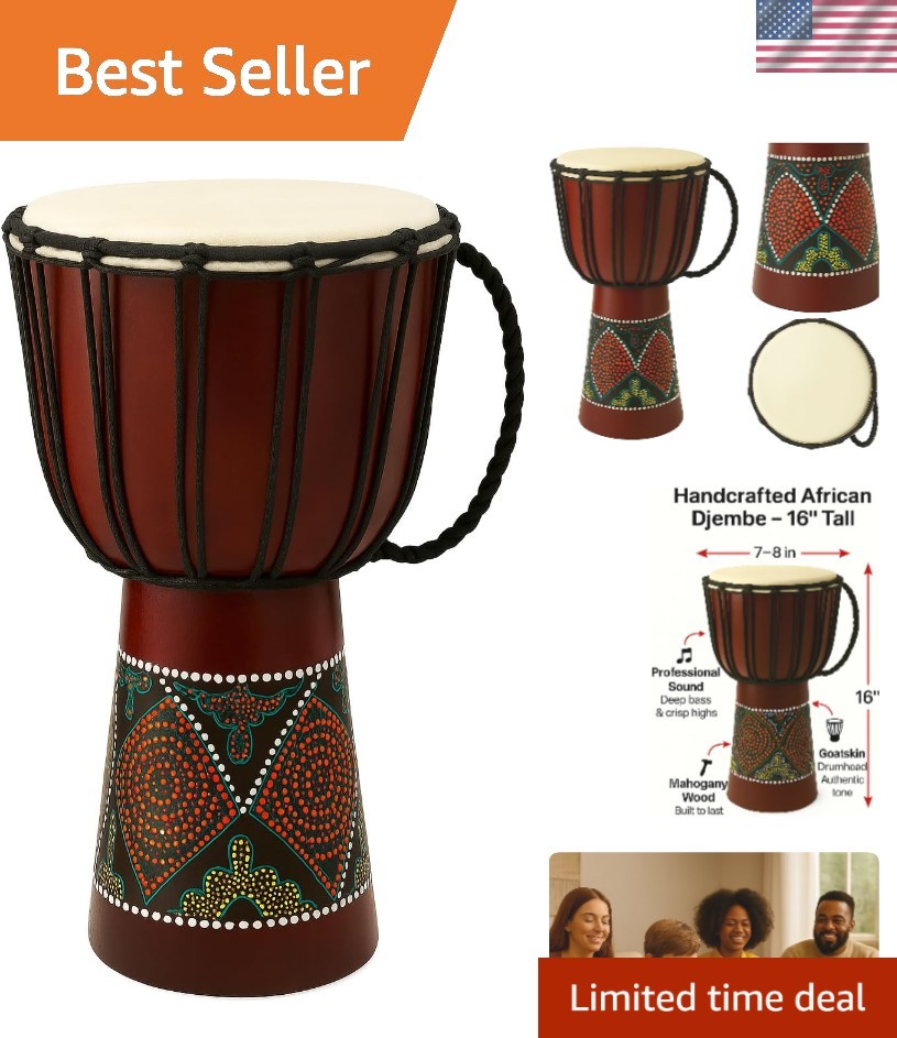Professional 16" African Djembe Drum – Perfect for Meditation & Music Circles