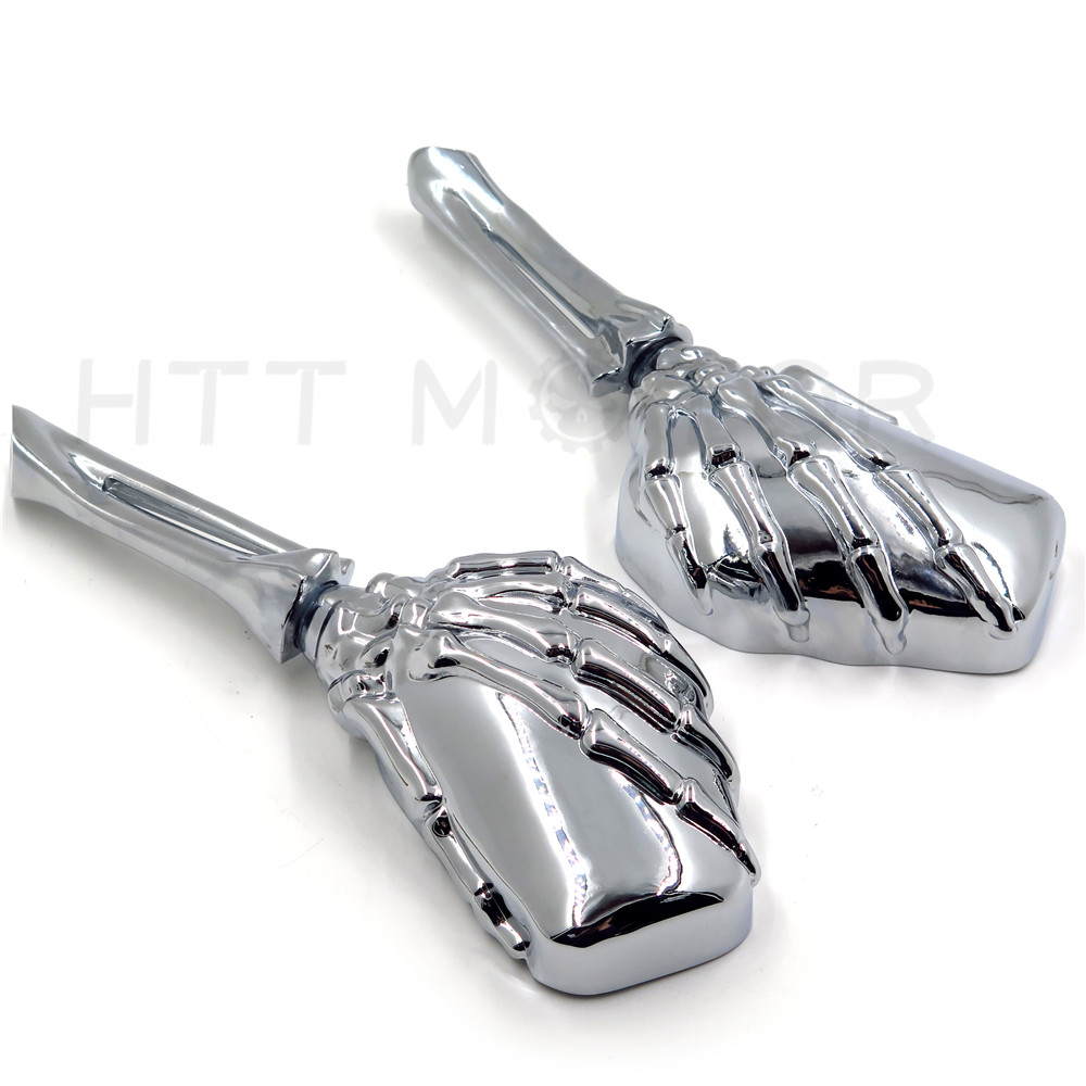 Motorcycle Chrome Skull Skeleton Hand Side Rearview Mirrors For Harley Davidson