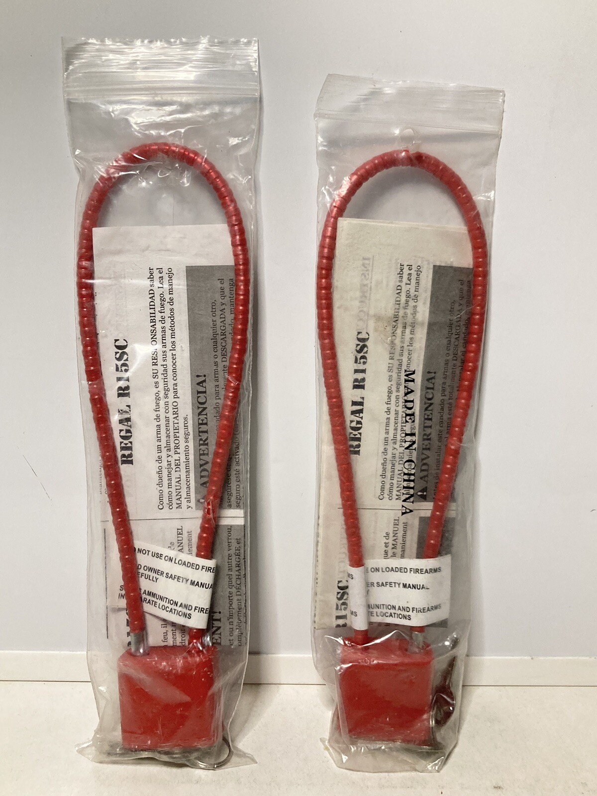 Regal Firearms Gun Cable Lock LOT OF 2 Red 15" Model R15SC3 w/ 2 Keys ea. NEW