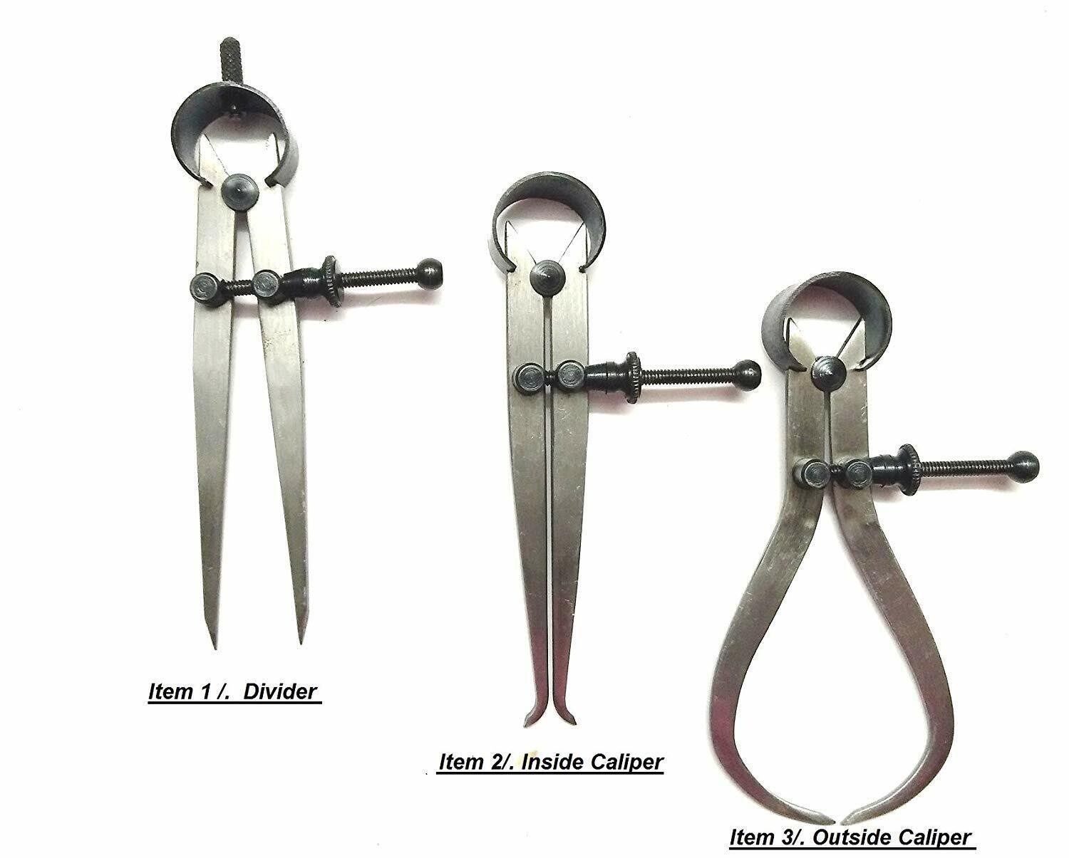 3 Pieces Spring Caliper Set - Inside, Outside & Divider 4" inch (100 mm)