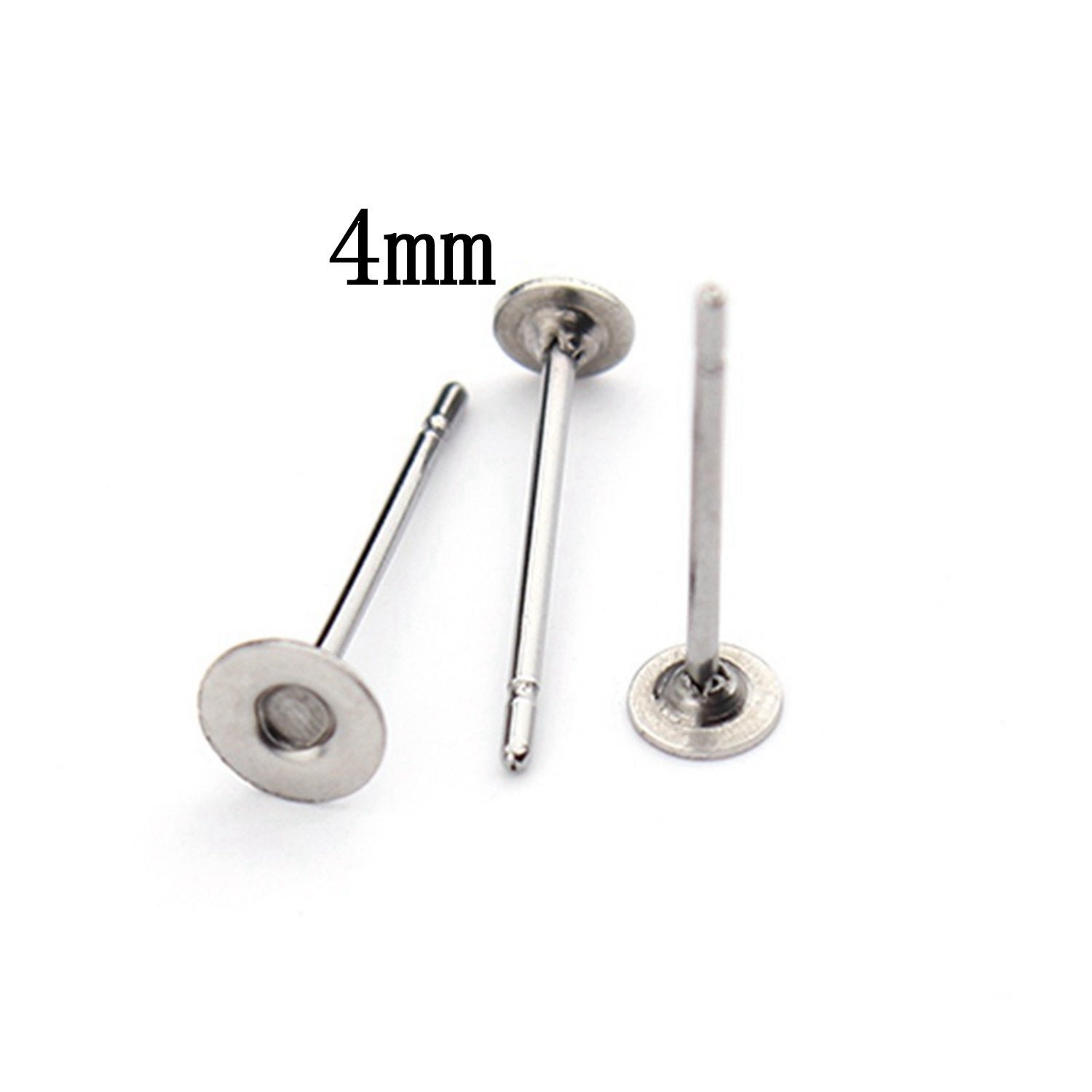 100PCS(50Pairs), 4mm Stainless Steel Stud Earrings Post Backing LSE37-4mm