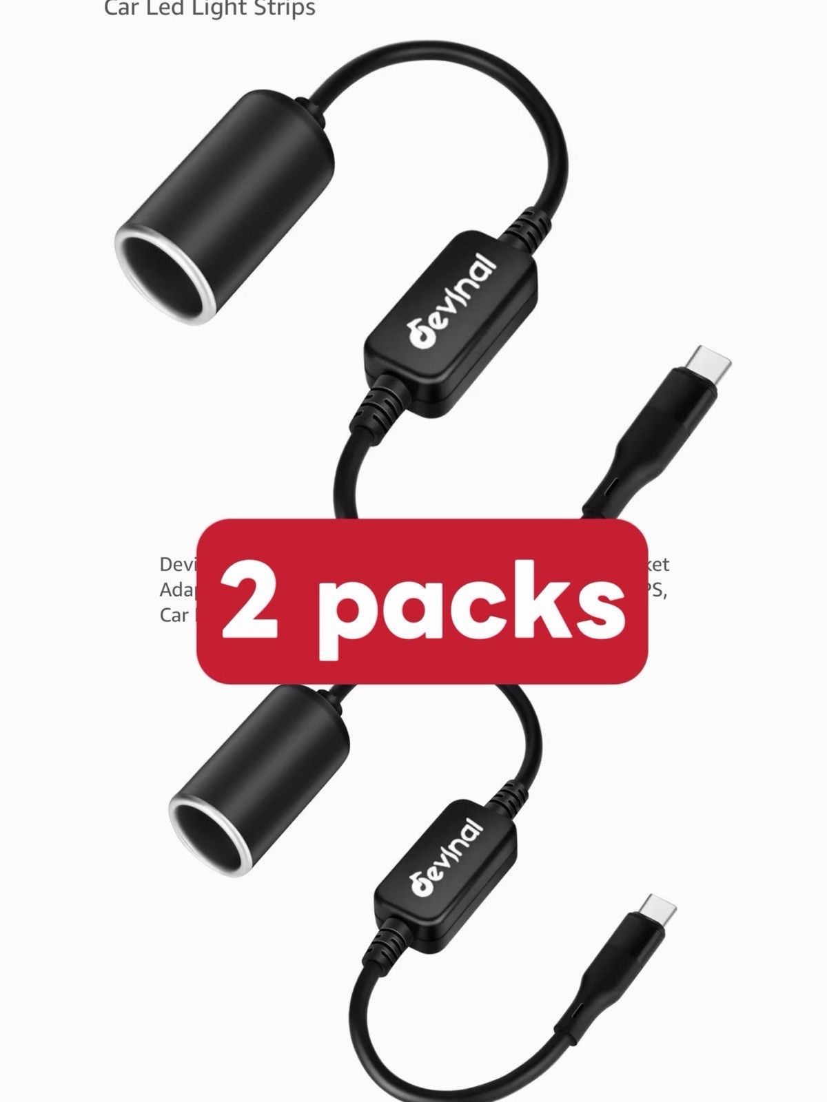 2 Pack 2 套 USB C to 12V Cigarette Lighter Socket Adapter 18W Dash Cam Radar